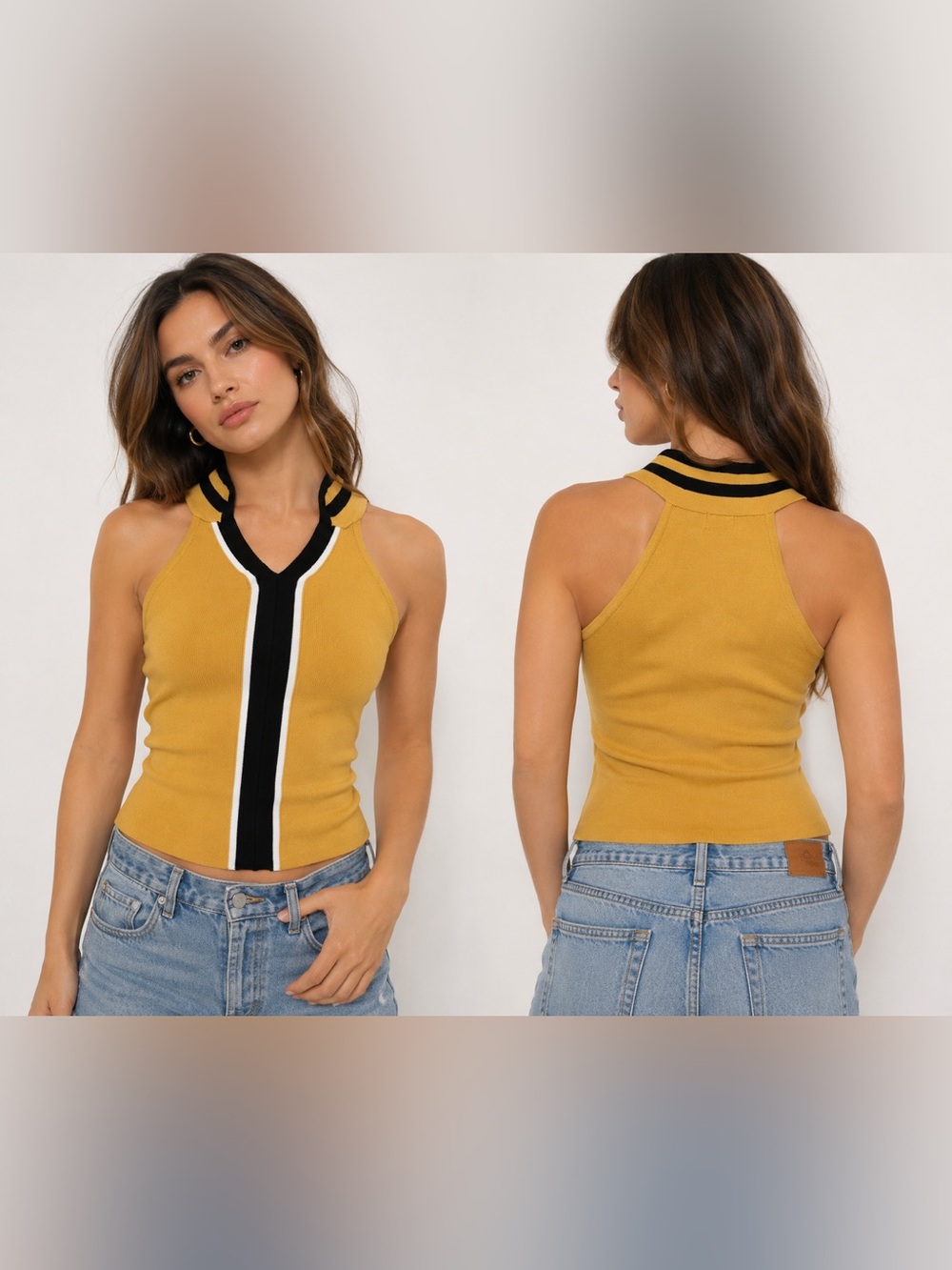 AK Collection Mustard Yellow Halter Knit Top XS/S